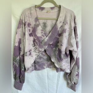 POL Twist Front Tie Dye Sweatshirt Cropped Pullover Purple Small